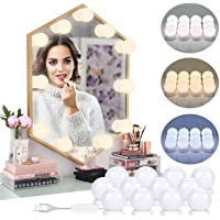 Los mejores  - luces de espejo de tocador – 12 bombillas Hollywood Kit de DIY maquillaje LED luces ajustables 3 modos de color 10…